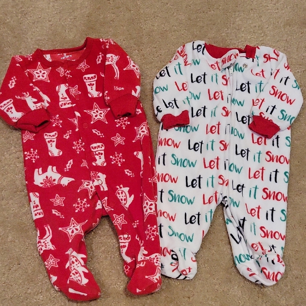 Set Of Two Christmas Fleece Onesies Size Newborn
